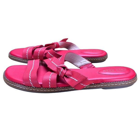 Cole Haan Grandseries Leather Strappy Flat Sandals Size 9.5 Red Cloudfeel Soft - Picture 4 of 8